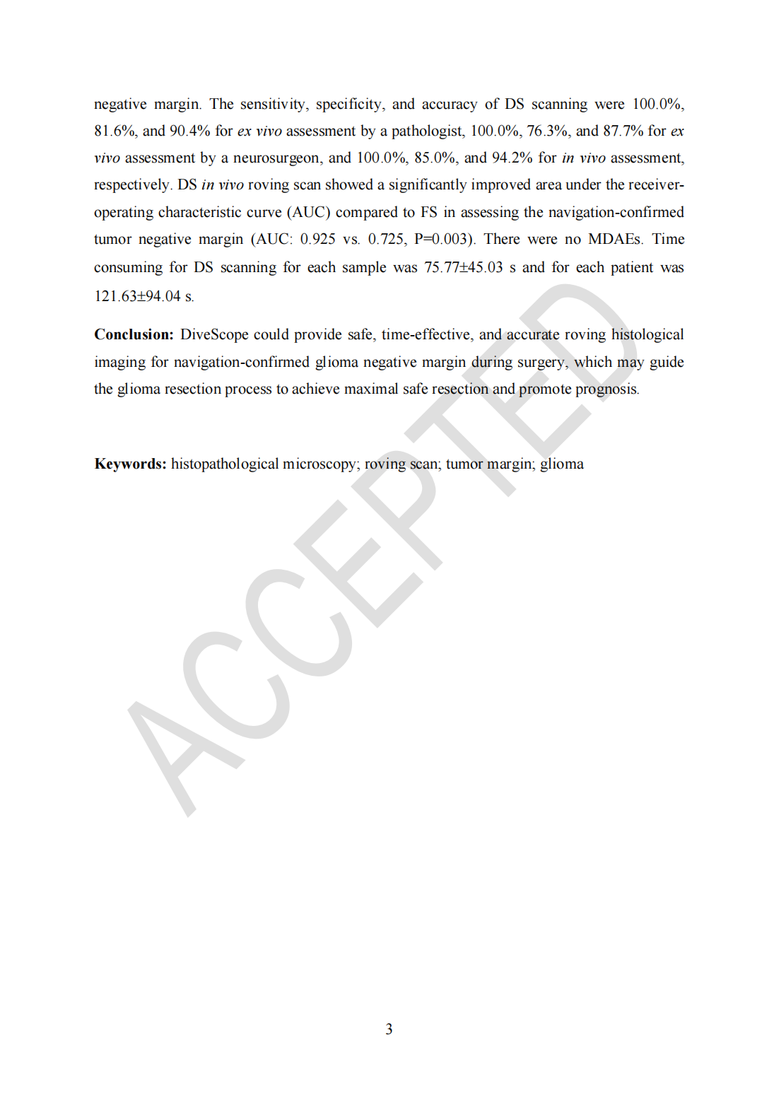 Roving histological imaging for navigation-confirmed glioma negative margin by handheld endomicroscopy: a parallel controlled study(图3)